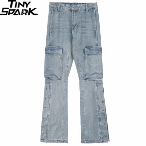 Hosen Hip Hop Cargo Jeanshose Streetwear Plain Denim Hosen 2023 Männer Harajuku Baumwolle Freizeit Jogger Jeans Harem Hosen Hosen Blau