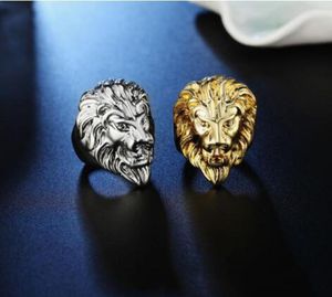 Whole2020 Gold Silver color Lion 039s Head Men Hip Hop Rings Fashion Punk Animal Shape Ring Male Hiphop Jewelry Gifts9253555