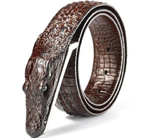 Moda Men039s Belt Crocodile Pattern Padrão de cinto de couro genuíno Business Business Simulation Casual Belt Alligator Head Gift Para M6558001