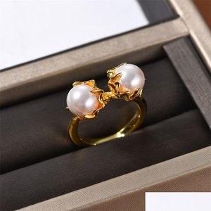 Band Rings French Fashion Vintage Pointed Inlaid Pearl Ring For Women Niche Light Luxury Design Trend High-End Charm Jewelry Drop Deli Otg0H
