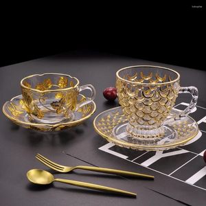 Cups Saucers Gold Inlaid Crystal Glass Coffee Cup With Saucer Luxury Small Tea Drink Milk Holiday Gift Dishwasher Safe