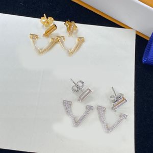 Orecchini a pennaglie di lusso designer di marchi Crystal Letters Stud Tindrop 18K Orecchini in argento placcati in argento Orecchini da donna Accessori per la festa di matrimonio Regali di gioielli