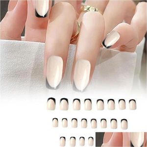 Nail Art Decorations 24Pcs French Manicure Fake Tips Artificial False Nails Salon Press On For Year Dating Prom Party Drop Delivery He Otkia