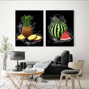 Frutas frescas naturais Splash Poster e impressões de laranjas de morango Pintura de lona pintura de cozinha sala de jantar decoração de decoração de parede