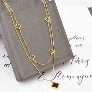 Pendant Necklaces Double Layered Clover Pendant Necklace Gold Stainless Steel Necklaces Jewelry for Women GiftL2404