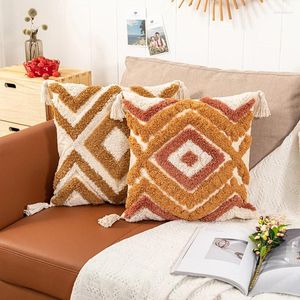 Kudde Boho Tufted Cover Marocko Geometric Case Plush Decorative 45 45cm/30 50 cm SOFA BED HOME DECED