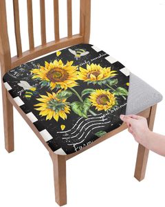 Chair Covers Retro Flower Sunflower Bee Plaid Seat Cushion Stretch Dining Cover Slipcovers For Home El Banquet Living Room