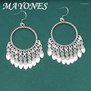 Dangle Küpe Mayones Retro 925 Sterling Gümüş Yuvarlak Çember Püskül Kadınlar için Antik Stil Uzun Damla Takı Toptan EH23