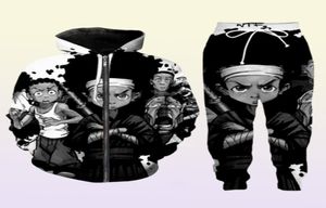 Libere novos Menwomens Boondocks Funny 3D Print Fashion Moda Pants Zipper Hoodie Casual Sportswear L0153037907