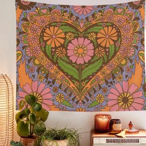 Tapestries Vintage Nordic Hanging Fabric Background Wall90S Floral Heart Wall Blanket Tapestry Bedroom