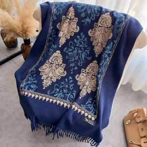 Lenços lenços azuis lenço azul impressão flor bufanda mujer cashmere blend borlôs mulheres xales de tamanho grande echarpes soft chal mantilla embrulhada