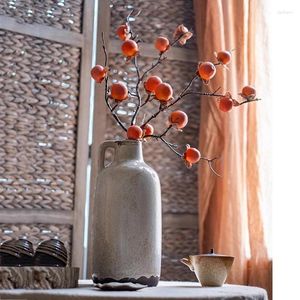 Decorative Flowers Artificial Persimmon Fruit Branch Fake Tree For Home Decor Christmas Party Bouquet Dining Table Vas