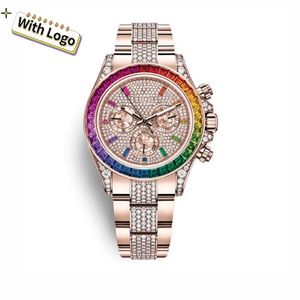 Designer Uhren hochwertiges Set mit 36 Edelstein -Gradienten -Diamanten und leuchtenden Farben Regenbogen -Frauengelenksuhr Marke Original