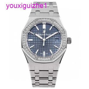 Zegarek na nadgarstek AP Royal Oak 77351st Way Transparent Ruch Watch Watch Watch z Kompletnym zestawem 34 mm Blue Plate