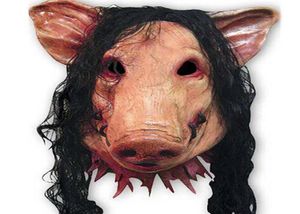 1PC Halloween Mask Scary Cosplay Costume Latex Holiday Supplies Novelty Halloween Mask Saw Pig Head Scary Masks With Hair6930590