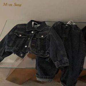 Kız kız çocuk pamuk denim kıyafetler seti jacektpant 2pcs bebek yürümeye başlayan çocuk jean reçel bahar sonbahar uzun kollu bebek kıyafetleri 1-10y 240329