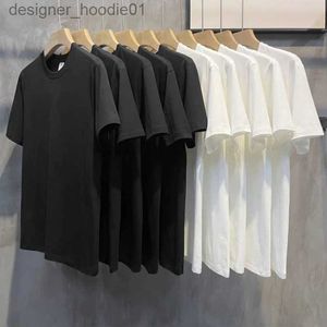 Herrhuvtröjor Sweatshirts Summer Basic Black and White Top Tee 100% Pure Cotton Short Sleeved Overdimensionerad mjuk o-hals Harajuku T-shirt S-5XL C240412