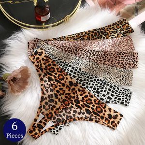 Calcinha feminina Trowbridge 6pcs/conjunto de moda tanga de leopardo mulher lingerie sem costura lingerie de lingerie macia