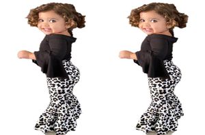 Set di abbigliamento autunno inverno bambini bambini abiti da bambina vestiti neri top tops leopardo pantaloni campanelli di pantaloni svasati S7380324