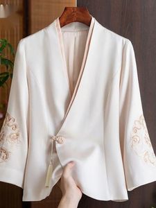 Женские китайские традиционные пальто винтажные вышивающие вышивки шифоновая национальная рубашка Top Spring и Summer 240412