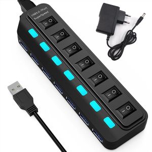 Hubs USB HUB 3.0 Adaptör Yüksek Hızlı 7 Bağlantı Noktaları Hub 3.0 USB Açık Taşınabilir Ayrıştırıcı Bilgisayar PC Dizüstü Bilgisayar için LED LAMP anahtarı ile