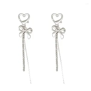 Brincos de garanhão bowknot Heart Ear pingente long Fringe Love Bows Acessório de Eardrop para mulheres do Wearwear