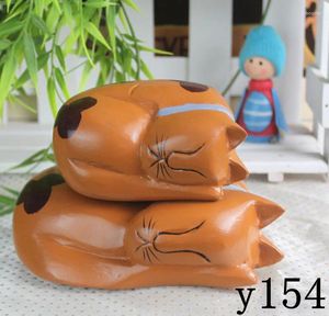 Decorative Figurines QIQIPP 2PCS Nordic Logs Wooden Decoration Cute Kitten Series Ornaments