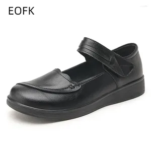 Casual Shoes Eofk Women Mary Jane Flats för mamma Full Black Spring Autumn Ladies Working Office Round Toe Loafers