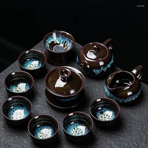 Teware setleri Gaiwan Japon Çay Pot Seramik Vinamik Lüks Kahve Kupası İngilizce Seti 6 PCS Juego de Te Porcelana Porselen YYY20XP