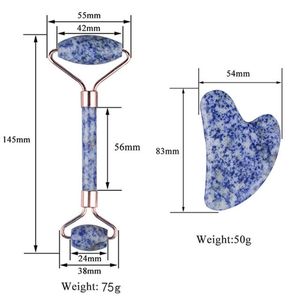 Naturalny niebieski biały rolek jadeiła i gua sha kamienny zestaw gwajoznawów do masażera masażera podnoszącego anty-łzę skóry
