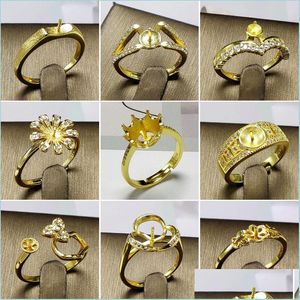 Mücevher Ayarları Moda İnci Yüzük DIY Halkalar Ayar Altın Kaplama Zirkon Kadınlar için Ayarlanabilir Boyut Noel Hediye Damlası Dönüşü DHJ1O