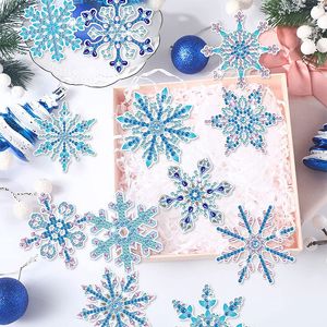 12pcs DIY Diamond Painting Snowflake Keychain Bookmark Material Kit Diamond Mosaic Crafts Kits Handmade Pendant Christmas Gifts