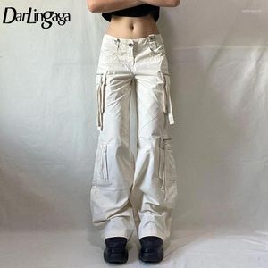 Jeans femminile y2k chic streetwear pantaloni da carico bianco da donna tasche cucite piega alla moda pantaloni in denim a bassa vita dritti