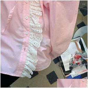 Womens Blouses Shirts Lace Patchwork Res Sweet Spring Autumn Korean Ashion Loose Long Sleeve Blusas Mujer Drop Delivery Apparel Clothi Dhize