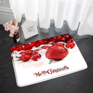 Bath Mats Christmas Kitchen Mat Red Xmas Ball Snowman Home Room Year Decor Non-slip Floor Rugs Entrance Doormat Foot Carpet