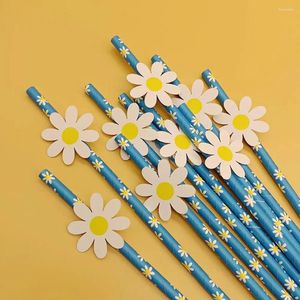 Copas descartáveis canudos 20pcs doces daisy paper de papel bebendo aniversário de bebê chá de bebê decorações de suprimentos de casamento