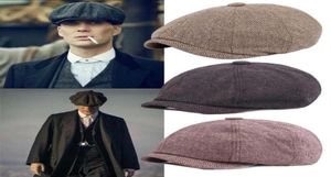 Men Boneret Vintage Herringbone Gatsby Tweed Peaky Blinders Hat Newsboy Beret Hat Spring Winter Flat Peaked Boina Chapéus Q0703312D22943794486