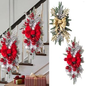 Decorative Flowers Cordless Prelit Stairway Trim Christmas Wreaths For Front Door Holiday Wall Window Hanging Ornaments Indoor Outdoor Homes