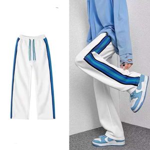 High Street Pants Men's Summer Thin Side Weaving Stripe Sports Guard Pants med en designkänsla av små och medelstora raka rörbyxor