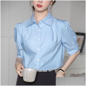 Kvinnors blusar skjortor kontor ladys enkla koreanska mode kvinnliga klädtemperament pendlare design mångsidiga toppar droppleverans uppenbar