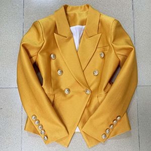 女性用ジャケットセレブリティジャケットコート二重胸肉メタルライオンボタンスリムフィットパールフロアスーツブライトオレンジ
