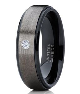 MEN039S 8mm Gümüş Fırçalı Siyah Kenar Tungsten Karbür Yüzük Elmas Aly Band Takı Erkekler için Boyut 6133217817