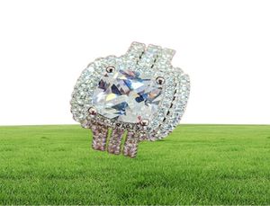 2021 New Design Luxury 3 Pcs 3 In 1 925 Sterling Silver Ring Cushion Engagement Wedding Ring Set For Women Bridal Jewelry R4308 P02381830