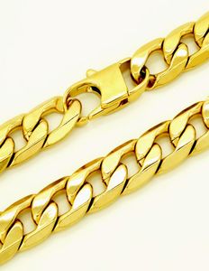 Jóias de joalheria de 12 mm de largura 18K Corrente de ouro 100 colar de aço inoxidável T e co -gargantilha cubana 18 36 polegadas8009201