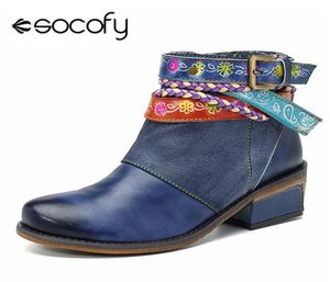 Socofy Genuine Leather Women Boots 빈티지 보헤미안 발목 부츠 여자 신발 지퍼 가죽 숙녀 신발 여성 Botas 20102092437773