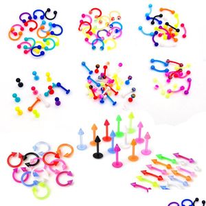 Ringos de nariz pregos 10pcs/lote acrílico colorf nariz anéis de lábio labreco piercing barbell anel de anel de barriga sobrancelha sile jóias de jóias de dhwzt