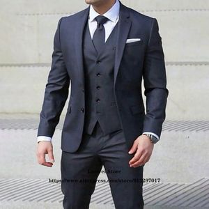 Klassiska kostymer för män Slim Fit 3 -stycken Set Formal Wedding Groom Prom Tuxedo Man Office Business Blazer Jacketvestpants 240407