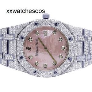Men Top App Factory AP Automatic Watch AudemPigues Royal Oak Offshore Epic 35mm S. Steel Pink Dial Diamond Watch 12.5 Carat