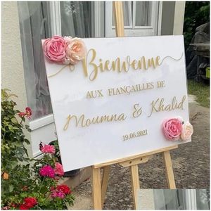 Wandaufkleber Mariage Hochzeit Willkommenszeichen Vinyl benutzerdefinierte Texte Geburtstagsfeiern Abziehbilder einzigartiger Spiegelaufkleber Wandart 230928 Drop de dh1ed