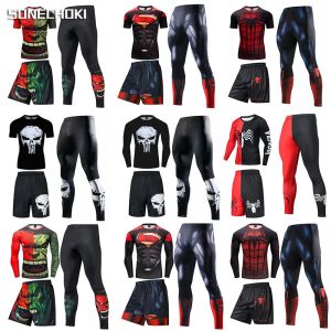 Sets/Suits SONECHOKI Compression Running Set Men 3D Printing Long Sleeve Shirt Sportswear Gym Clothing Fitness Outdoor Tracksuit Male